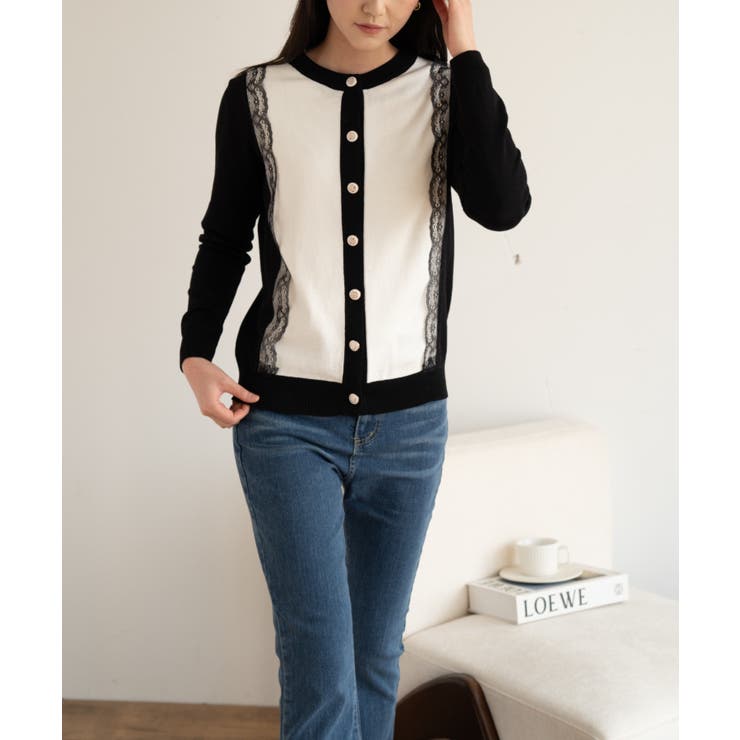 バイカラーレースカーディガン カーディガン バイカラー | maison de LATIR | 詳細画像20 