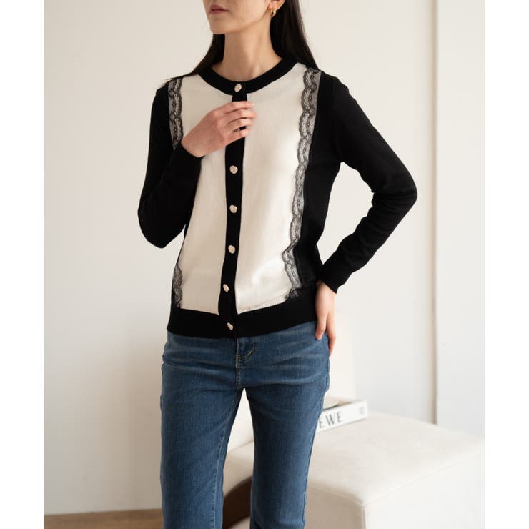 バイカラーレースカーディガン カーディガン バイカラー | maison de LATIR | 詳細画像21 