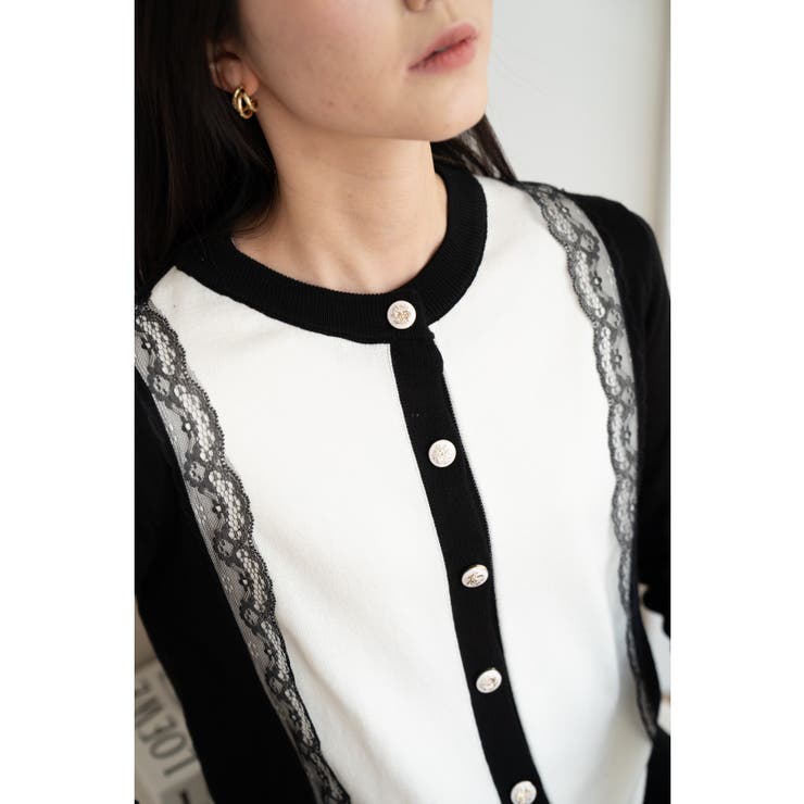 バイカラーレースカーディガン カーディガン バイカラー | maison de LATIR | 詳細画像22 