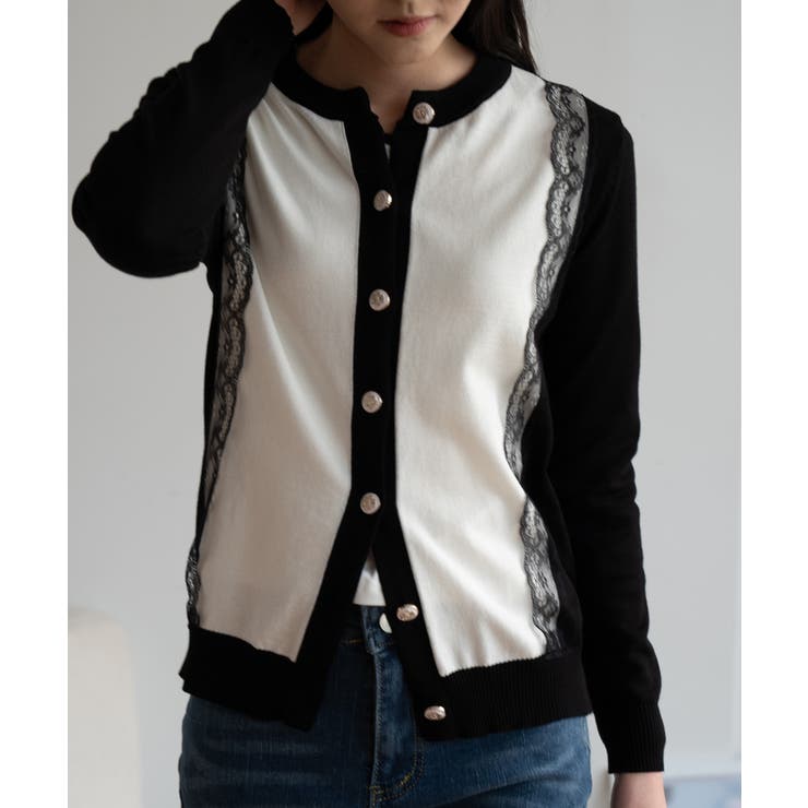 バイカラーレースカーディガン カーディガン バイカラー | maison de LATIR | 詳細画像24 