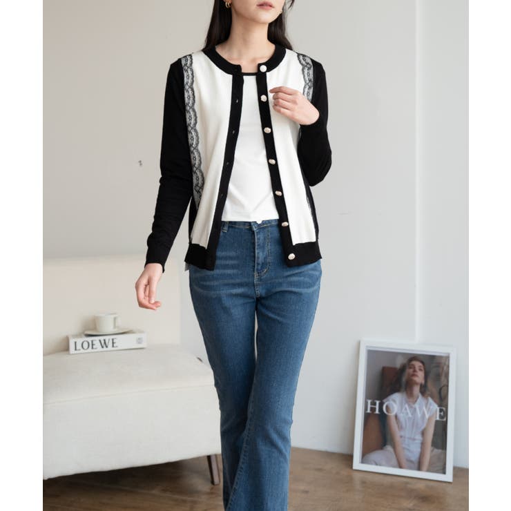バイカラーレースカーディガン カーディガン バイカラー | maison de LATIR | 詳細画像27 