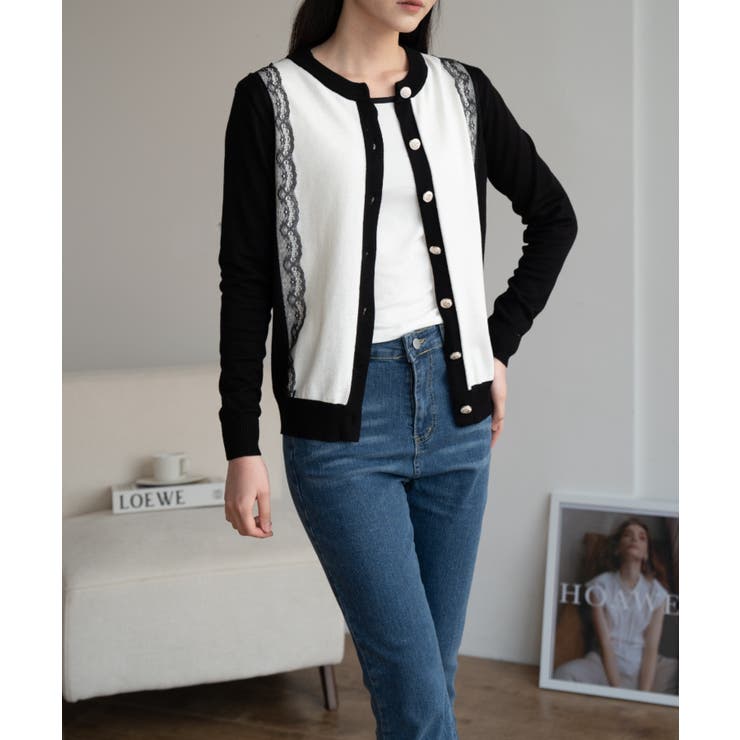 バイカラーレースカーディガン カーディガン バイカラー | maison de LATIR | 詳細画像28 