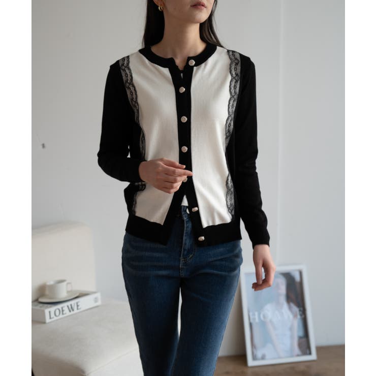 バイカラーレースカーディガン カーディガン バイカラー | maison de LATIR | 詳細画像3 