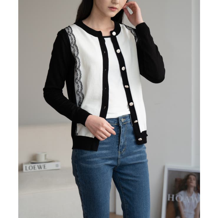 バイカラーレースカーディガン カーディガン バイカラー | maison de LATIR | 詳細画像30 
