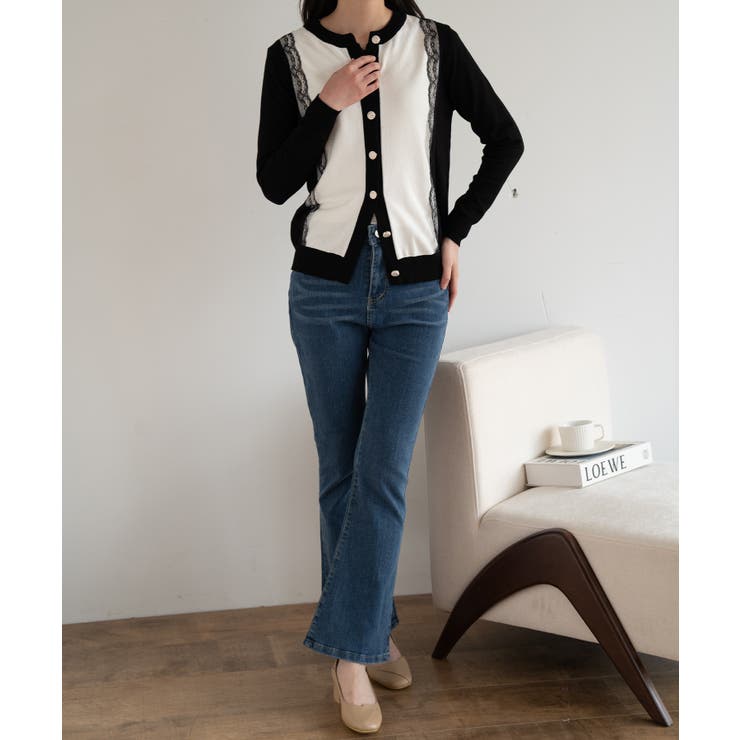 バイカラーレースカーディガン カーディガン バイカラー | maison de LATIR | 詳細画像31 