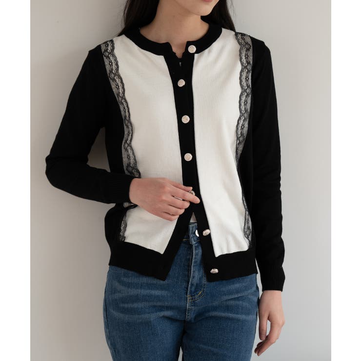 バイカラーレースカーディガン カーディガン バイカラー | maison de LATIR | 詳細画像32 