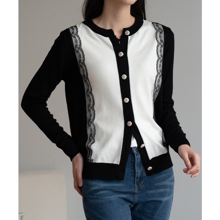 バイカラーレースカーディガン カーディガン バイカラー | maison de LATIR | 詳細画像33 