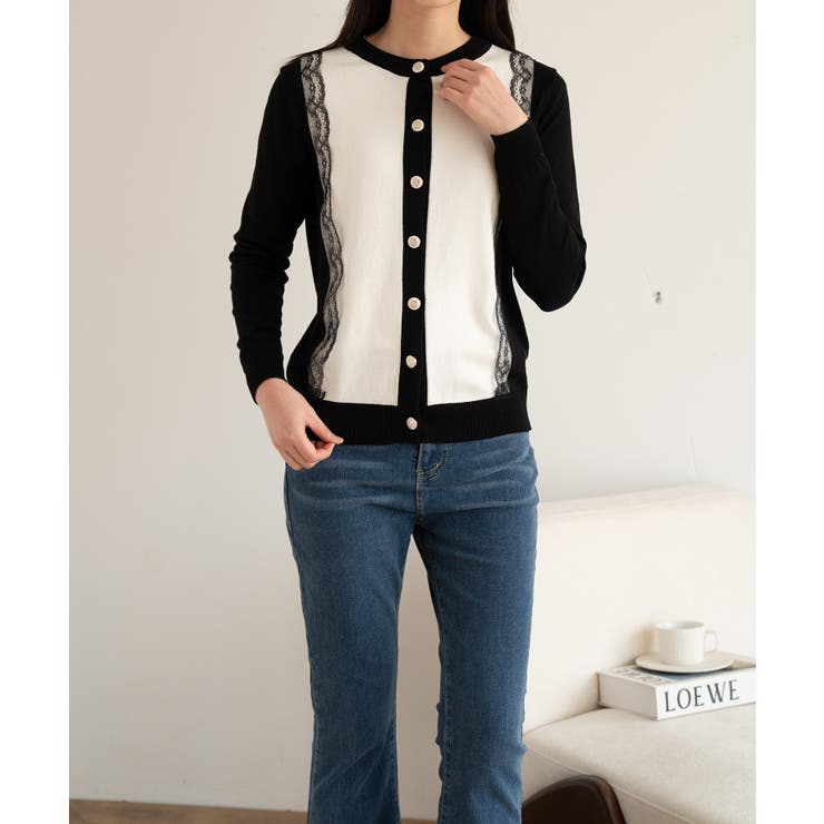 バイカラーレースカーディガン カーディガン バイカラー | maison de LATIR | 詳細画像34 