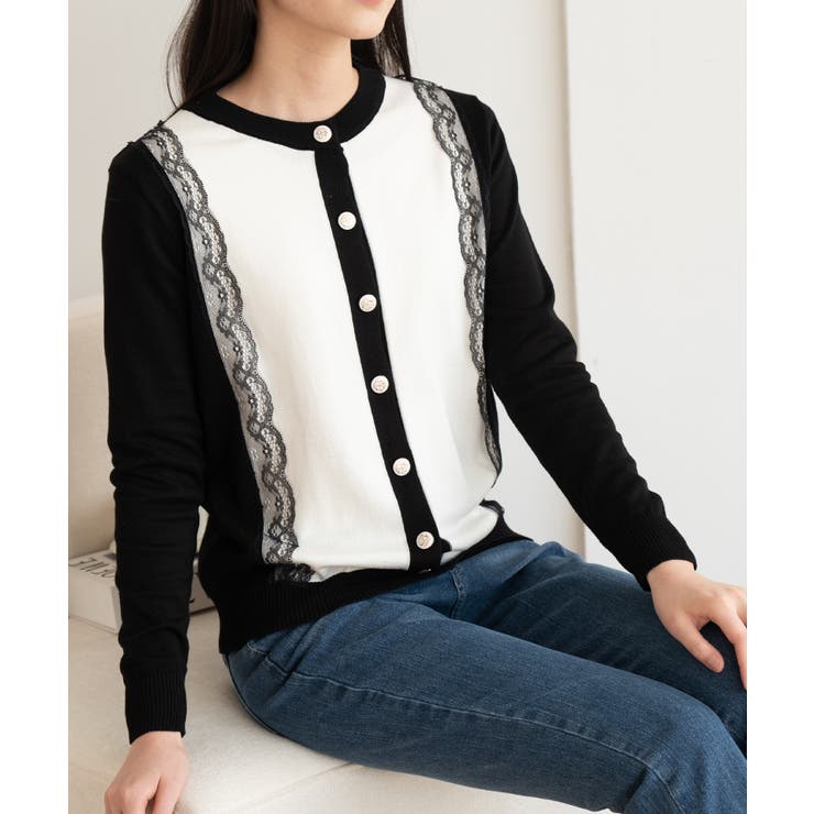 バイカラーレースカーディガン カーディガン バイカラー | maison de LATIR | 詳細画像35 