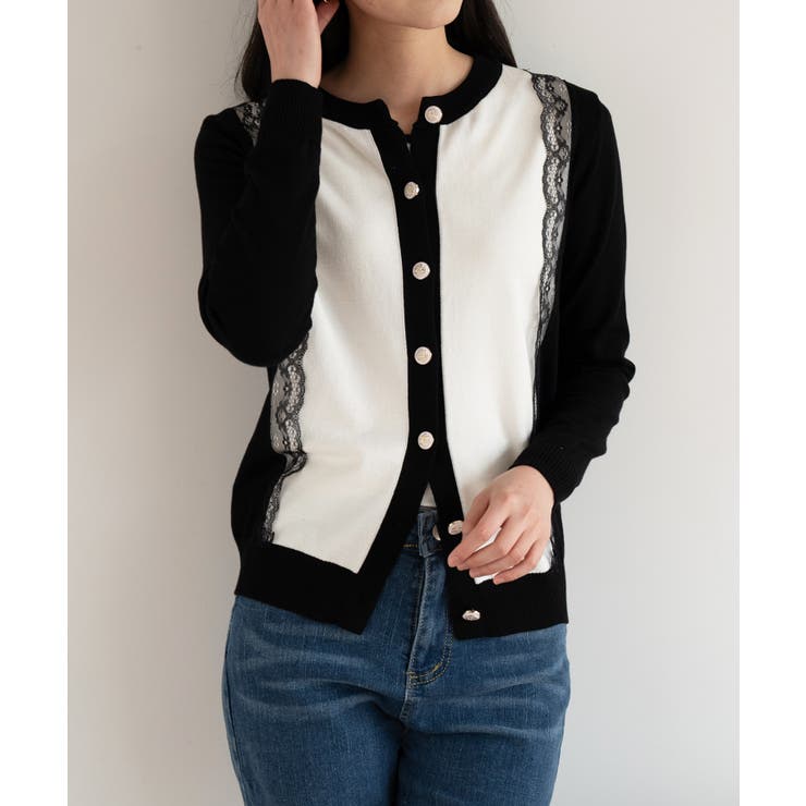 バイカラーレースカーディガン カーディガン バイカラー | maison de LATIR | 詳細画像36 