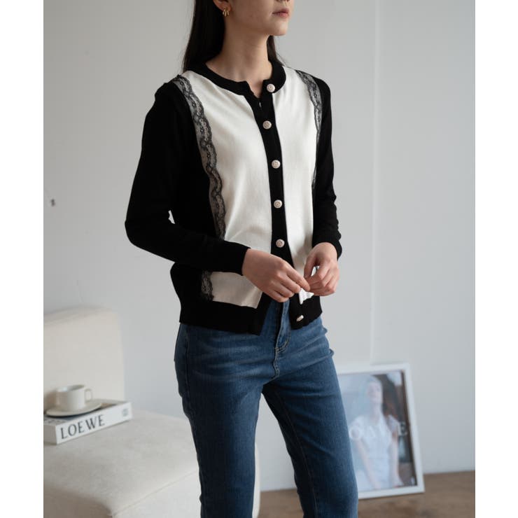 バイカラーレースカーディガン カーディガン バイカラー | maison de LATIR | 詳細画像4 
