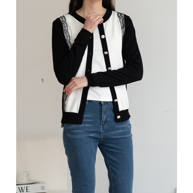 バイカラーレースカーディガン カーディガン バイカラー | maison de LATIR | 詳細画像43 