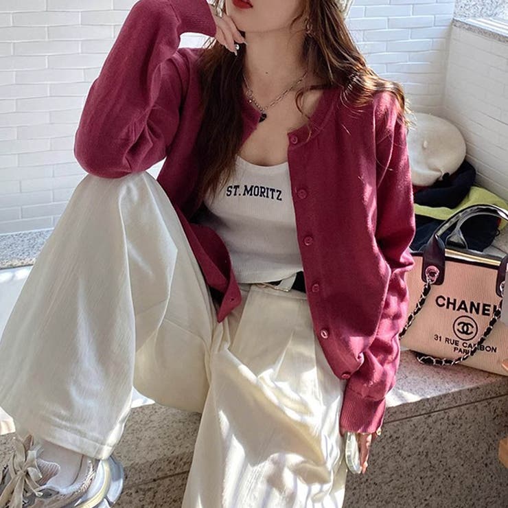 ビビットピンク | 冬に使えるシンプルながらもトレンド感もあるクルーネックカーディガン トップス 羽… | maison de LATIR