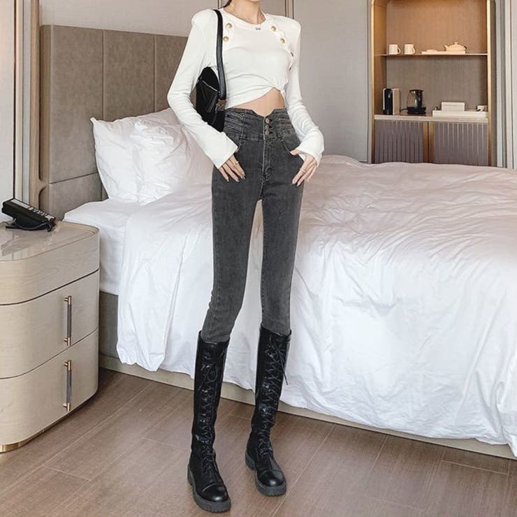 ウエストinがお洒落なハイウエストタイトジーンズ デニム スキニーパンツ | maison de LATIR | 詳細画像16 