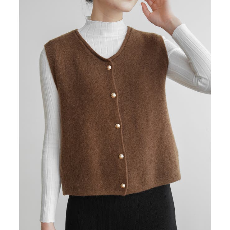 柔らかな生地でフレンチカジュアルを楽しめるノーカラーベスト トップス アウター | maison de LATIR | 詳細画像10 