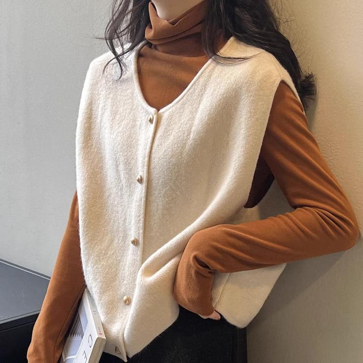 柔らかな生地でフレンチカジュアルを楽しめるノーカラーベスト トップス アウター | maison de LATIR | 詳細画像15 