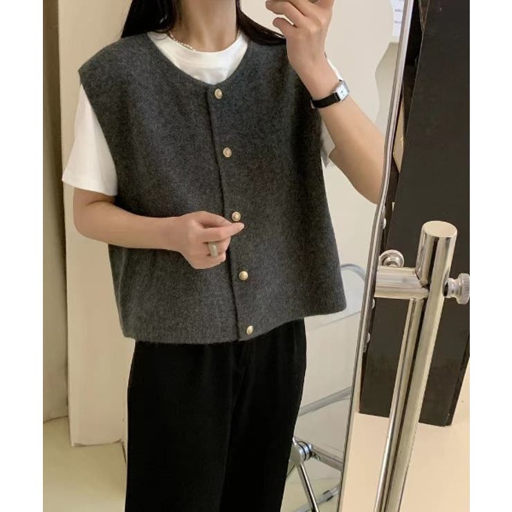 柔らかな生地でフレンチカジュアルを楽しめるノーカラーベスト トップス アウター | maison de LATIR | 詳細画像2 