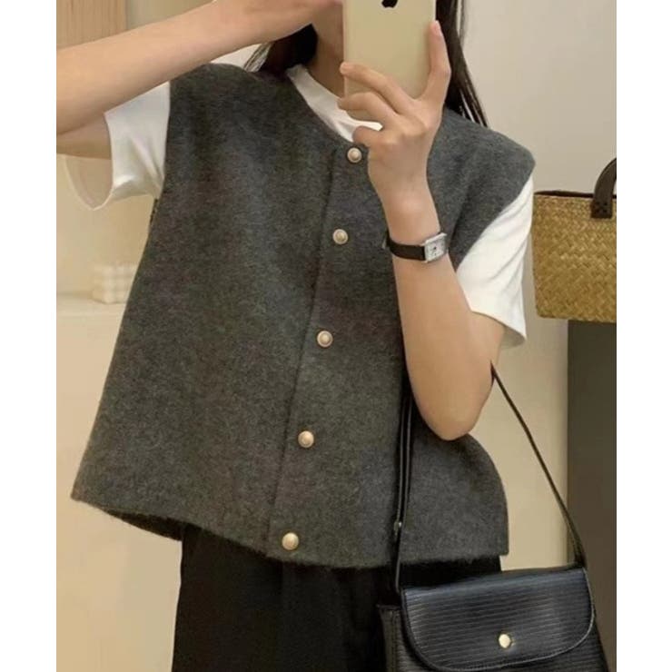 柔らかな生地でフレンチカジュアルを楽しめるノーカラーベスト トップス アウター | maison de LATIR | 詳細画像3 