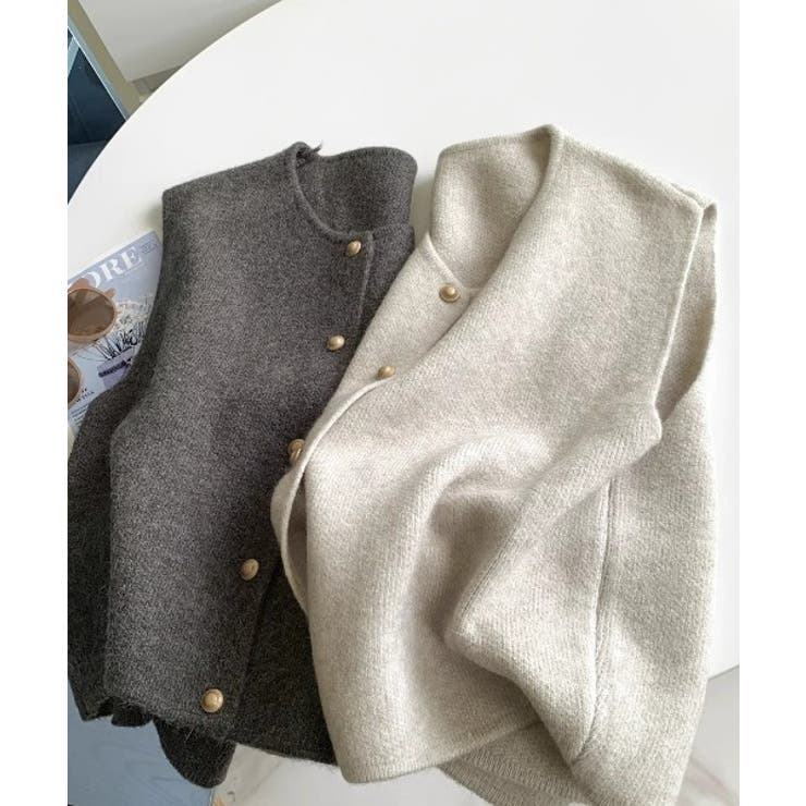 柔らかな生地でフレンチカジュアルを楽しめるノーカラーベスト トップス アウター | maison de LATIR | 詳細画像31 