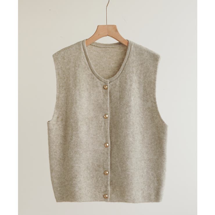 柔らかな生地でフレンチカジュアルを楽しめるノーカラーベスト トップス アウター | maison de LATIR | 詳細画像56 