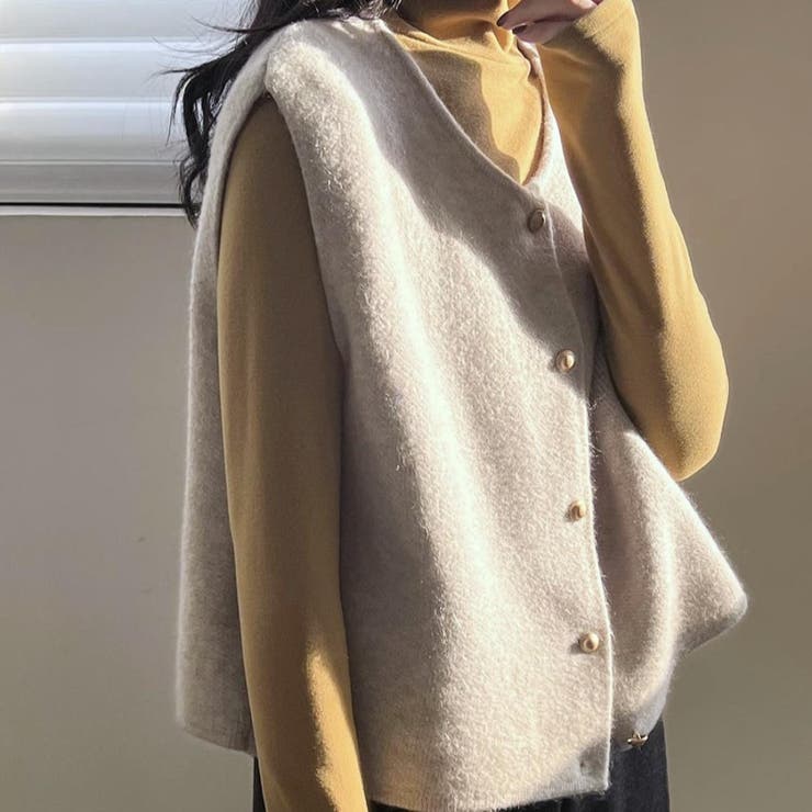 柔らかな生地でフレンチカジュアルを楽しめるノーカラーベスト トップス アウター | maison de LATIR | 詳細画像6 