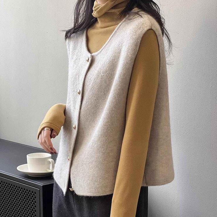 柔らかな生地でフレンチカジュアルを楽しめるノーカラーベスト トップス アウター | maison de LATIR | 詳細画像7 