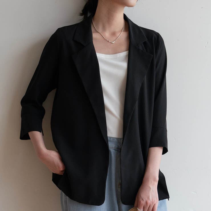 ブラック | 冬の冷房UV対策に◎シャツ感覚で羽織れる冬服にぴったりの薄手テーラードジャケット… | maison de LATIR
