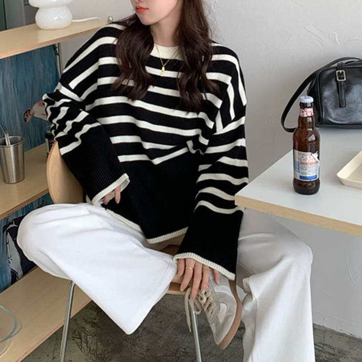 大人カジュアルなサイドスリットボーダーニット Aライン 体型カバー | maison de LATIR | 詳細画像17 