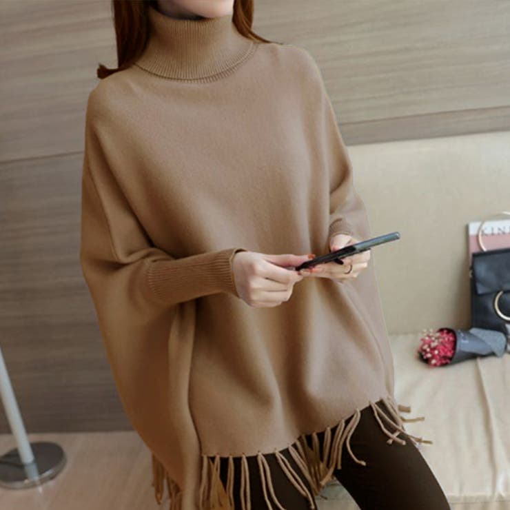 上品さのあるタートルネックニットポンチョ フリンジ セーター | maison de LATIR | 詳細画像4 