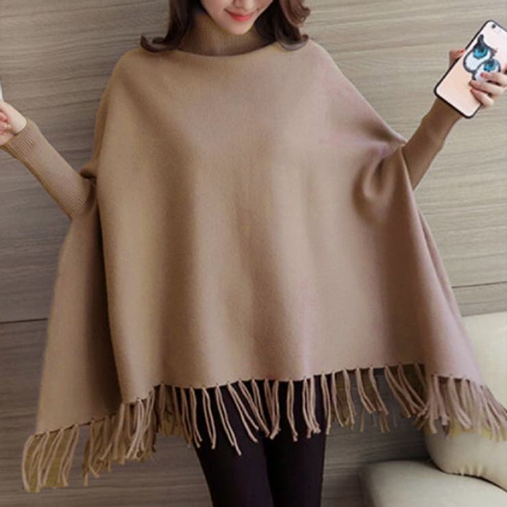 上品さのあるタートルネックニットポンチョ フリンジ セーター | maison de LATIR | 詳細画像6 