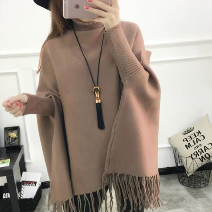 上品さのあるタートルネックニットポンチョ フリンジ セーター | maison de LATIR | 詳細画像8 