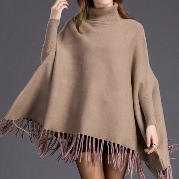 上品さのあるタートルネックニットポンチョ フリンジ セーター | maison de LATIR | 詳細画像11 