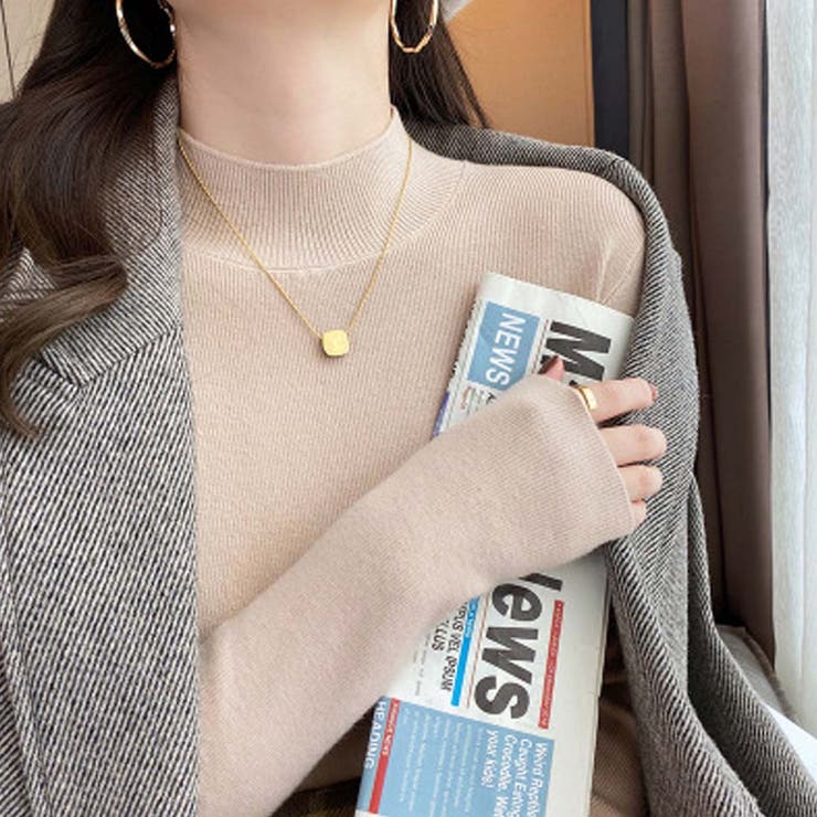 ベージュ | もっちり肌触り着回し力抜群なボトルネックニットトップス 冬 無地 | maison de LATIR