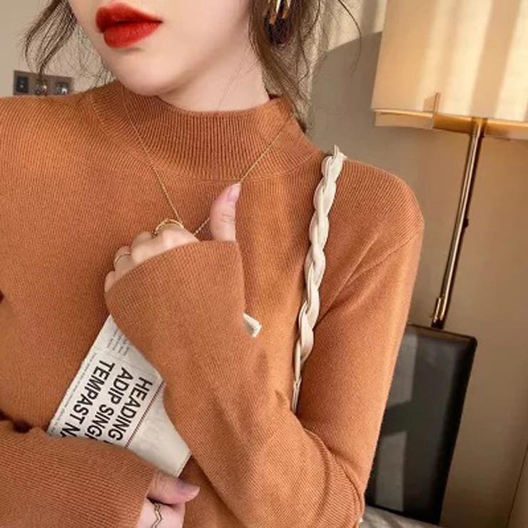 キャメル | もっちり肌触り着回し力抜群なボトルネックニットトップス 冬 無地 | maison de LATIR