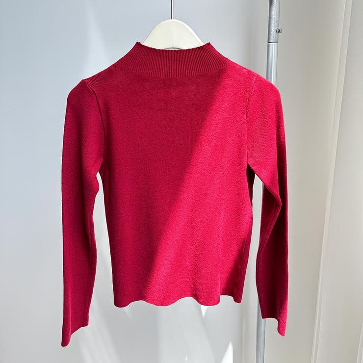 レッド | もっちり肌触り着回し力抜群なボトルネックニットトップス 冬 無地 | maison de LATIR