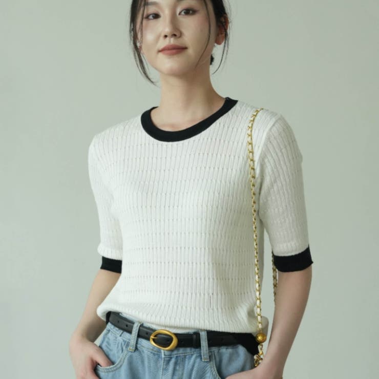 バイカラーデザインが可愛いケーブル編みサマーニット 春 トップス | maison de LATIR | 詳細画像1 