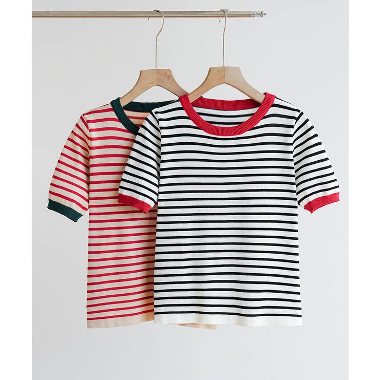 顔周りを明るく演出するバイカラーボーダーTシャツ 半袖 ストライプ | maison de LATIR | 詳細画像10 