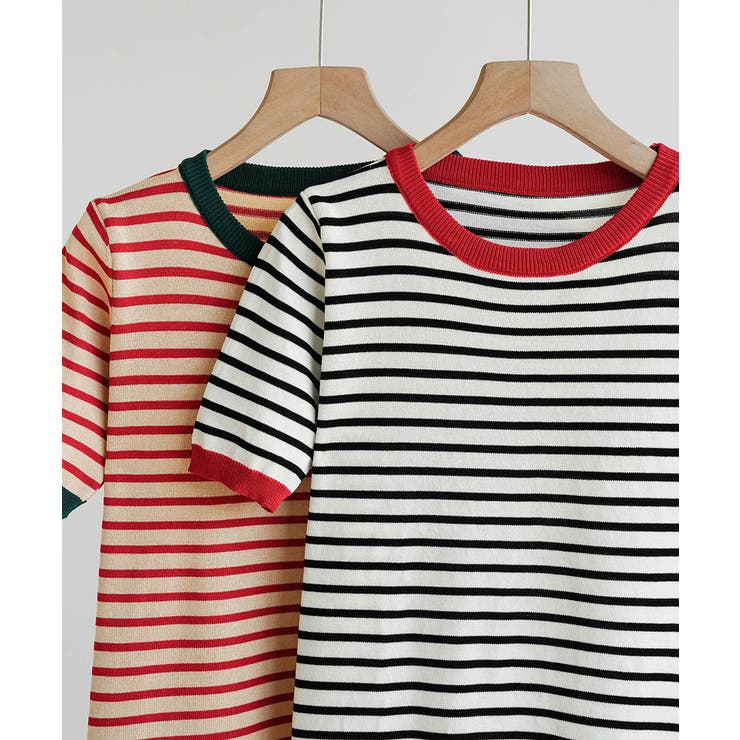 顔周りを明るく演出するバイカラーボーダーTシャツ 半袖 ストライプ | maison de LATIR | 詳細画像11 