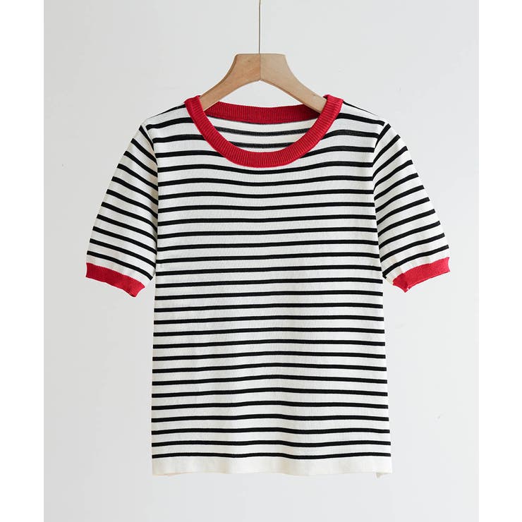 顔周りを明るく演出するバイカラーボーダーTシャツ 半袖 ストライプ | maison de LATIR | 詳細画像14 