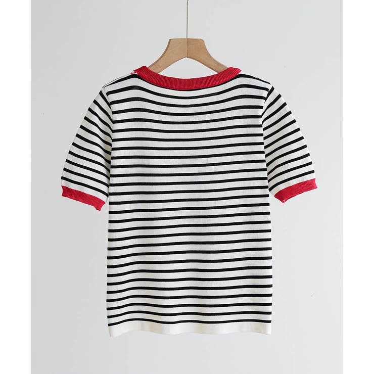 顔周りを明るく演出するバイカラーボーダーTシャツ 半袖 ストライプ | maison de LATIR | 詳細画像15 