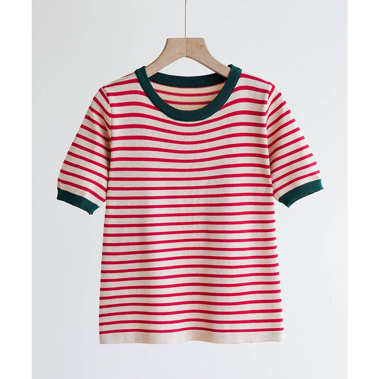 顔周りを明るく演出するバイカラーボーダーTシャツ 半袖 ストライプ | maison de LATIR | 詳細画像22 