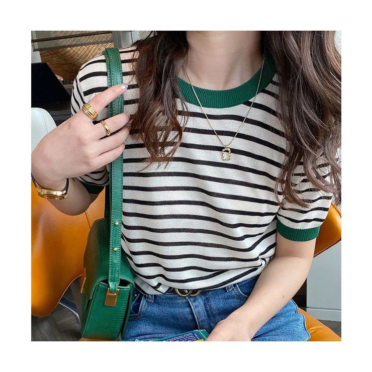 顔周りを明るく演出するバイカラーボーダーTシャツ 半袖 ストライプ | maison de LATIR | 詳細画像5 