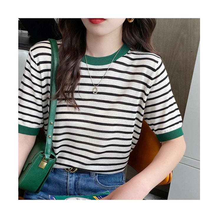 顔周りを明るく演出するバイカラーボーダーTシャツ 半袖 ストライプ | maison de LATIR | 詳細画像6 