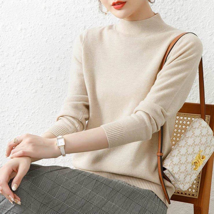 アプリコット | 1枚は持っていたいベーシックなもちもちハイネックニット ニットプルオーバー 長袖… | maison de LATIR