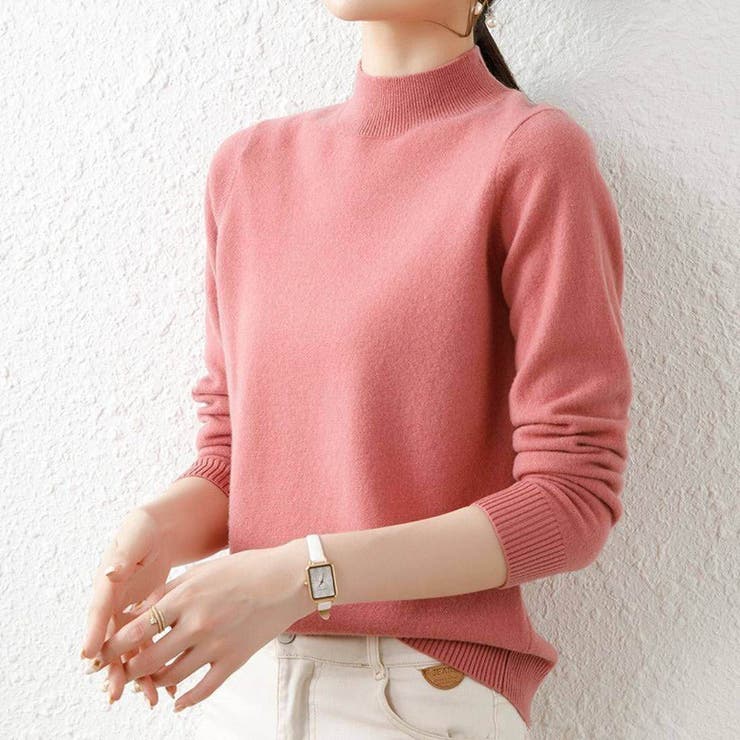 ピンク | 1枚は持っていたいベーシックなもちもちハイネックニット ニットプルオーバー 長袖… | maison de LATIR