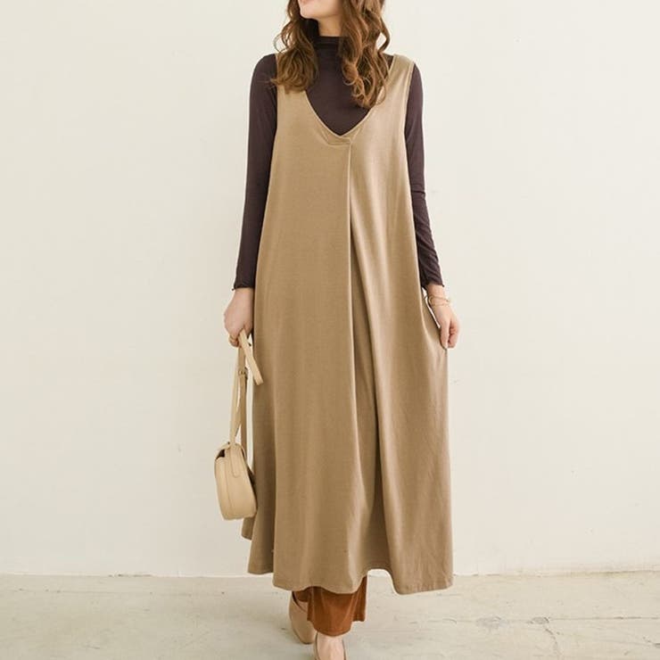 ベージュ | ワンタックロングワンピース ロング丈 ドレープ | maison de LATIR