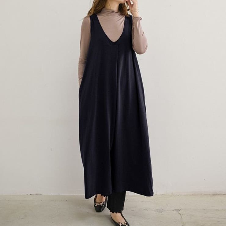 ブラック | ワンタックロングワンピース ロング丈 ドレープ | maison de LATIR