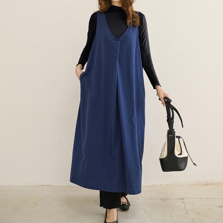 ブルー | ワンタックロングワンピース ロング丈 ドレープ | maison de LATIR