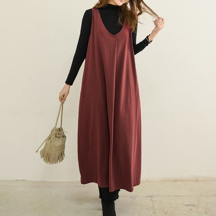 レッド | ワンタックロングワンピース ロング丈 ドレープ | maison de LATIR