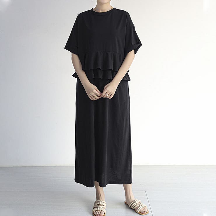 ブラック | 1枚で華やかなコーデが完成する2WAYフリルワンピース 女性らしい フェミニン | maison de LATIR